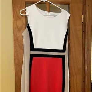 Calvin Klein Black and White Sheath Midi Dress
